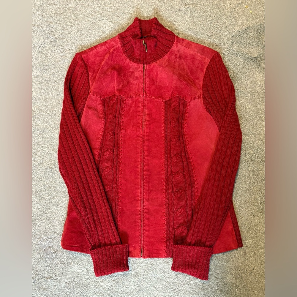 Coldwater Creek Red Suede & Knit Jacket